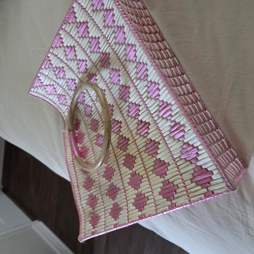 Pink and White Woven Clutch